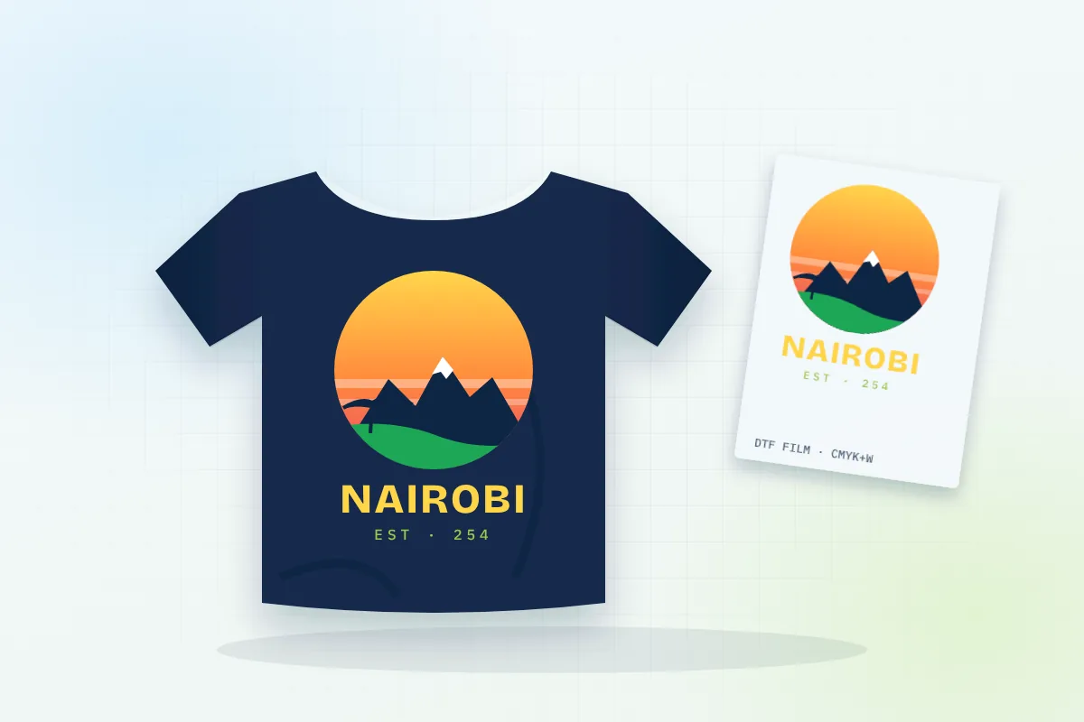 Navy custom T-shirt with full-colour DTF print and transfer film, Nairobi